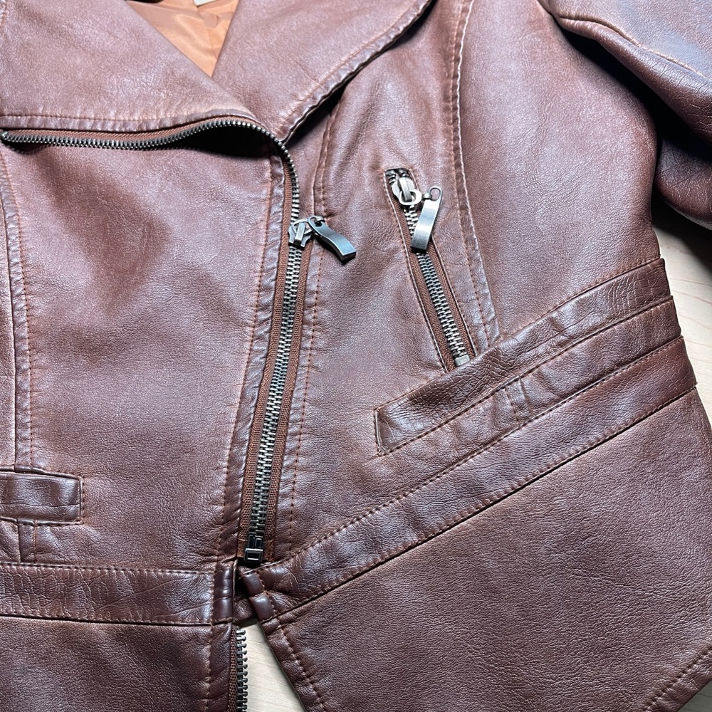 Rich Brown Vegan Leather Jacket with Classic Motorcycle Style